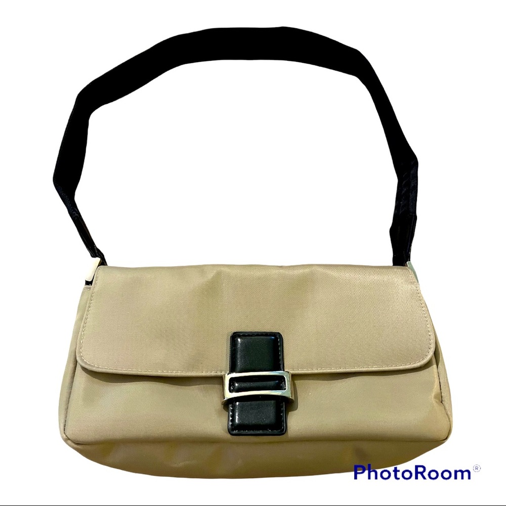 Vintage Y2K Shoulder Nylon Reflective Handbag Euphoria Buckle Leather Trim Purse